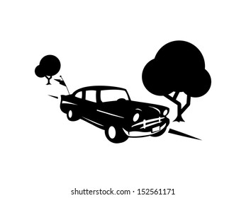 Black Illustration of 50's Automobile driving down Main Street.