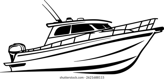 black illustration of a boat or motorboat or a small yacht without background