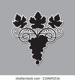 black illustration of grapes silhouette with bunches and leaves