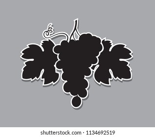 black illustration of grapes silhouette with bunches and leaves