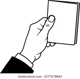 black illustration hand holding documents without background