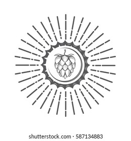 black illustration of hop for brewing with bottle caps