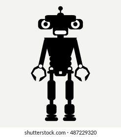 black illustration of male robot, vector robot icon