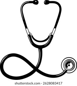 black illustration of medical device stethoscope without background