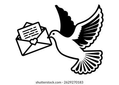 Pombo preto ilustração com carta. entrega de carta. ilustração plana.