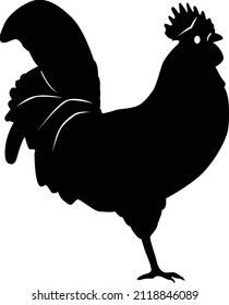 Black illustration of a rooster on a white background