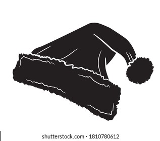 Black illustration of Santa Claus hat in isolate on a white background. Santa Christmas hat decoration. Vector illustration.