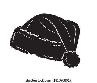 Black illustration of Santa Claus hat in isolate on a white background. Santa Christmas hat decoration. Vector illustration.