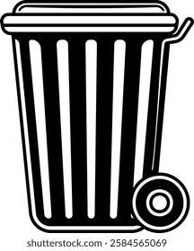 black illustration of a trash can with wheels without background