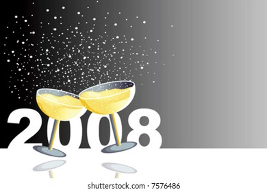 Black illustration with two glasses of champagne in a new year celebration.