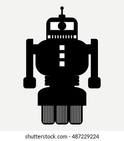 black illustration of wheels  robot, vector robot icon