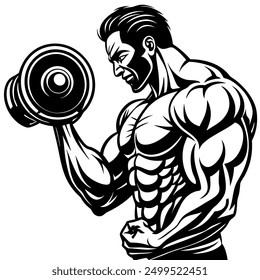 black image of athlete with dumbbell