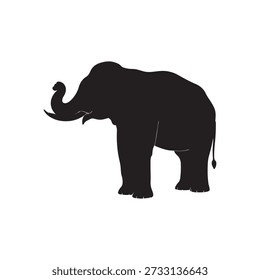 black image elephant Asia standing, graphics design vector outline Illustration isolated on white background