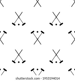 Black image the hammers and ball. Hammers and the ball croquet on a white background. Sign croquet sports. Sports equipment for croquet. Stock vectorcroquet. Stock seamless pattern vector