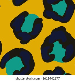 Black Imitation Leopard Skin Vector Seamless Pattern. Black Wool African Cheetah Pattern. Watercolour Jungle Background. Painting Acrylic Imitation Textile Illustration.