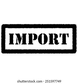 Black import rubber stamp vector isolated, cargo icon