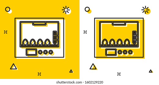 Black Incubator for eggs icon isolated on yellow and white background. Random dynamic shapes. Vector Illustration
