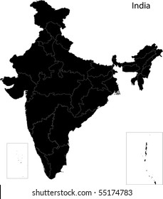 Black India map separated on states