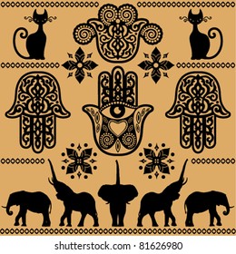 black Indian ethnic decorative pattern on the beige background