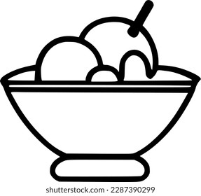 black individual ice cream bowl line icon. simple modern cafe food flat design pictogram, clipart vector illustration for app logo web banner button ui ux interface elements isolate on white