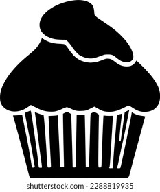 black individual muffin icon. simple cafe food flat design pictogram, clip art vector illustration for ad app logo ad web banner button ui ux interface elements isolate on white background