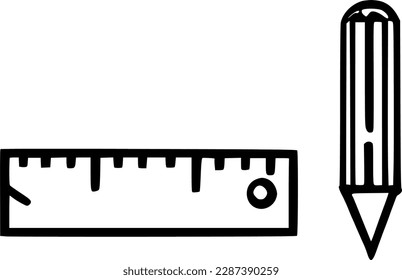 black individual pencil and ruler line icon, simple education tool flat design pictogram, infographic vector for app logo web button ui ux interface elements isolate on white background