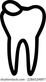 black individual tooth line icon , simple outline dental care flat design pictogram , infographic vector for app logo web button ui ux interface component isolate on white background