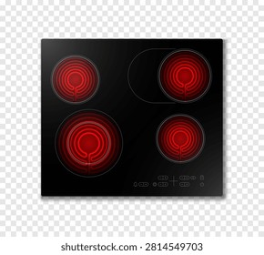 Black induction cooktop electric stove panel realistic set vector glass ceramic cooking hob