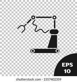 Black Industrial machine robotic robot arm hand factory icon isolated on transparent background. Industrial robot manipulator.  Vector Illustration
