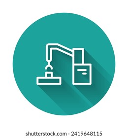 Black Industrial machine robotic robot arm hand factory icon isolated on white background. Industrial robot manipulator. Abstract banner with liquid shapes. Vector