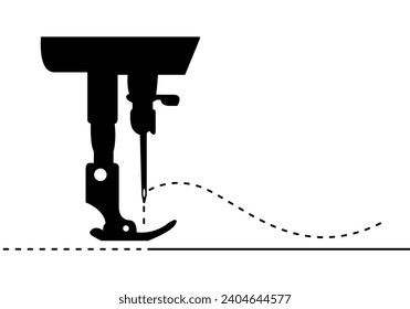 Black industrial sewing machine needle steel presser foot for sew fabric cloth silhouette icon vector design