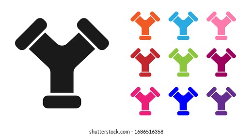 Black Industry metallic pipe icon isolated on white background. Plumbing pipeline parts of different shapes. Set icons colorful. Vector Illustration