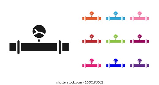 Black Industry metallic pipe and manometer icon isolated on white background. Set icons colorful. Vector Illustration