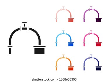 Icono de válvula y tubo metálico del sector negro aislado en fondo blanco. Establecer iconos coloridos. Ilustración vectorial