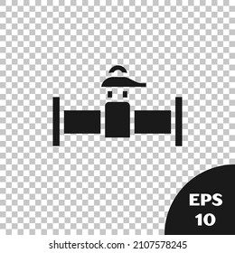 Black Industry metallic pipe and valve icon isolated on transparent background.  Vector