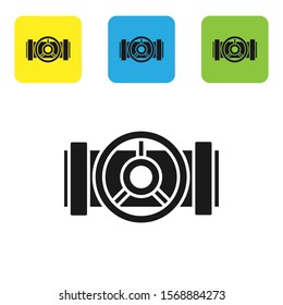 Black Industry metallic pipes and valve icon isolated on white background. Set icons colorful square buttons. Vector Illustration