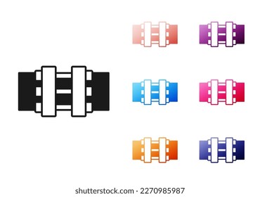 Black Industry metallic pipes and valve icon isolated on white background. Set icons colorful. Vector