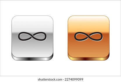 Icono de Infinito Negro aislado en fondo blanco. Botón cuadrado de oro plateado. Ilustración vectorial