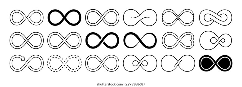 Black infinity sign collection. Set of black infinite icons