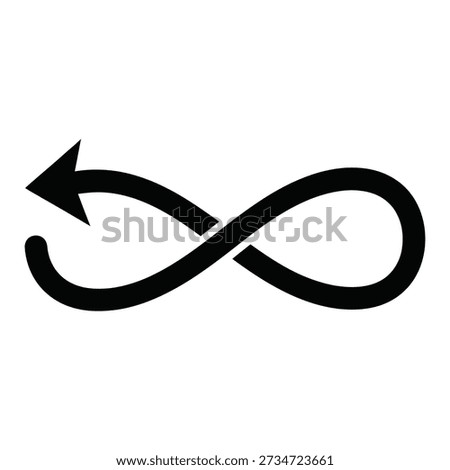 Black infinity symbol with an arrow pointing left, representing endlessness and repetition.