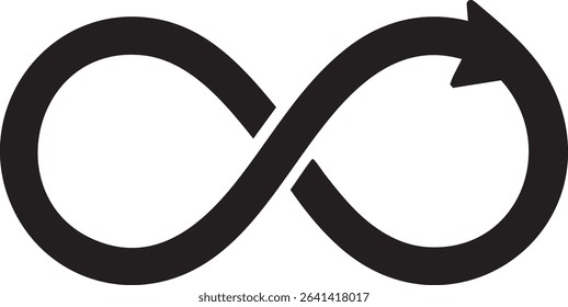 A black infinity symbol, with an arrowhead on the right side, is centered on a white background.