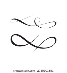 Gráfico de símbolo de infinito negro con curvas elegantes y detalles superpuestos sobre un fondo blanco limpio