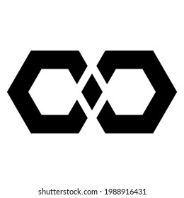 Black infinity symbol icon - hexagonal shape. Simple flat vector design element
