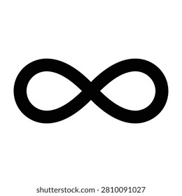 Black infinity symbol on plain white background, representing eternity and limitless possibilities