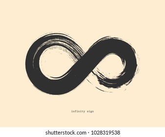 Black infinity symbol on yellow background. Geometric grunge shape.  