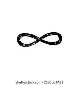 Black infinity symbol sign hand-drawn doodle cartoon vector icon style.