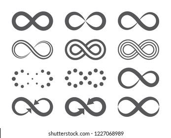 Black infinity symbols. Repetition icons and signs illustration on white background.