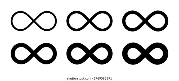 Black Infinity symbols set of different widths. Vector