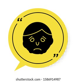 Black Inflammation on face icon isolated on white background. Yellow speech bubble symbol. Vector Illustration