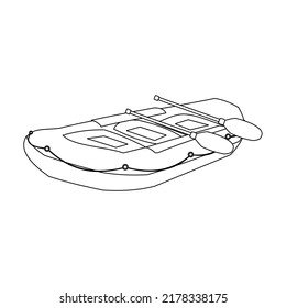 Black inflatable boat sketch isolated on a white background. Vector style illustration for posters, decorations and prints.